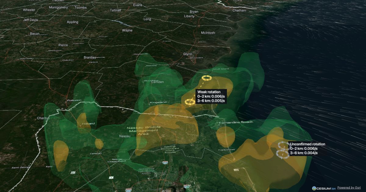 3D thunderstorms over a satellite map in 3D Weather Map